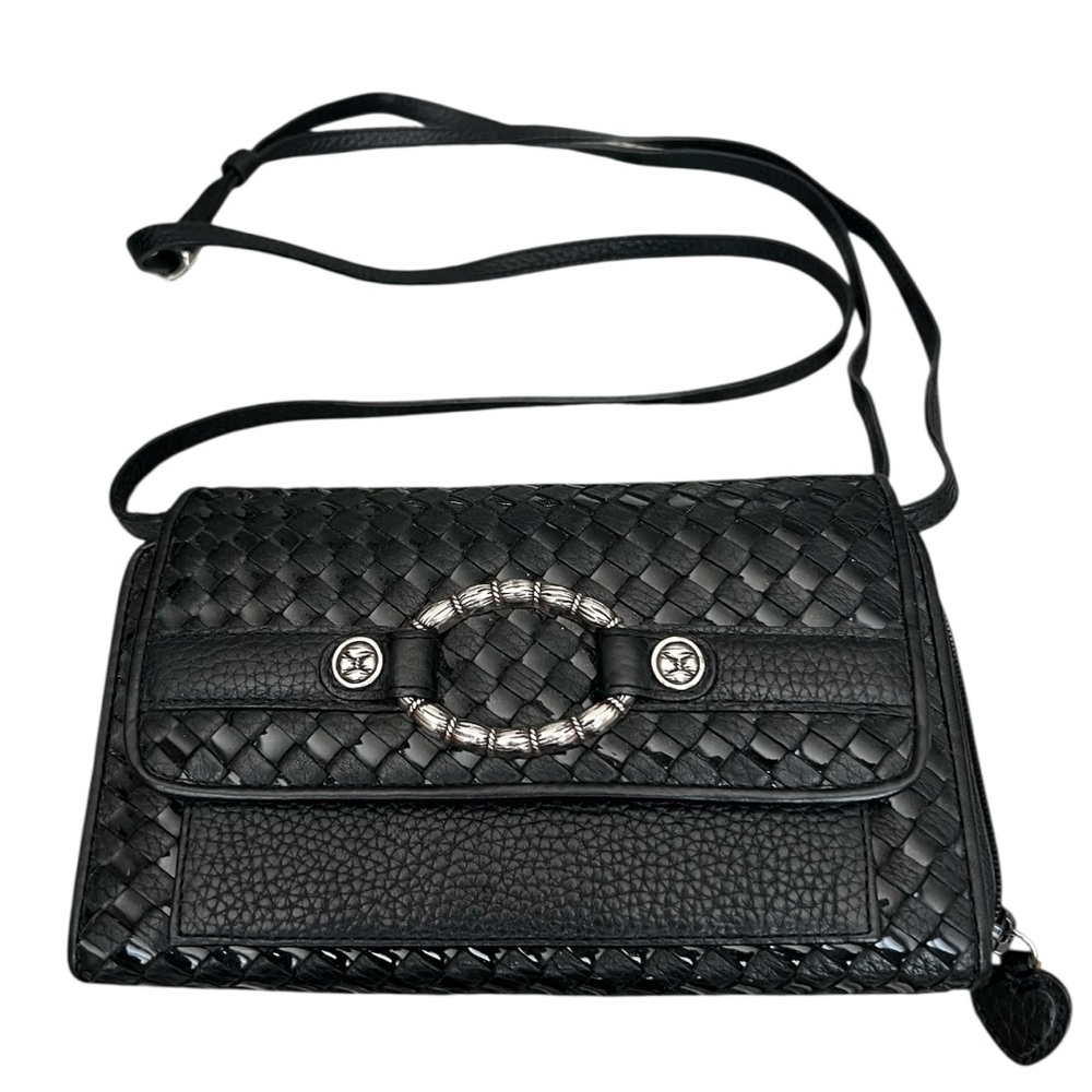 Vintage Brighton basket weave black crossbody organizer wallet purse